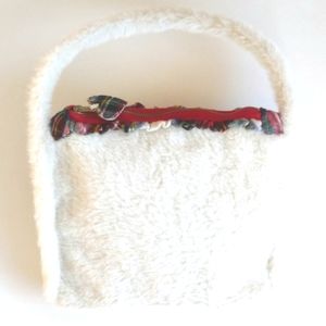 Faux Shearling Fur Handbag Cream Tartan Plaid Details OOAK Hand Made
